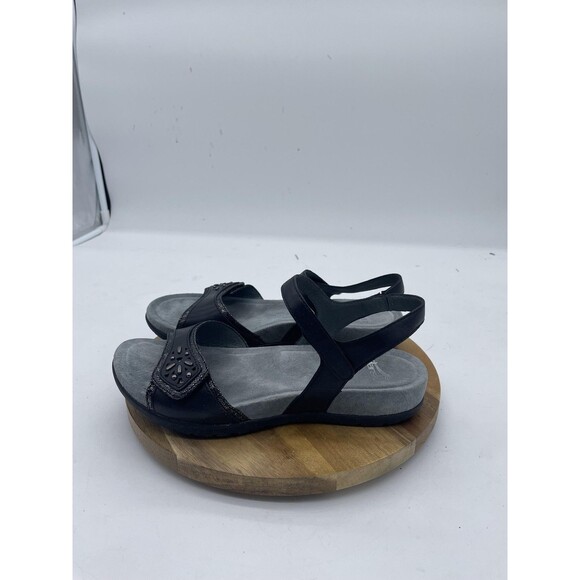 Dansko Blythe Sandals Womens 6.5 Black Leather Slingback Wedge Comfort - Picture 8 of 10